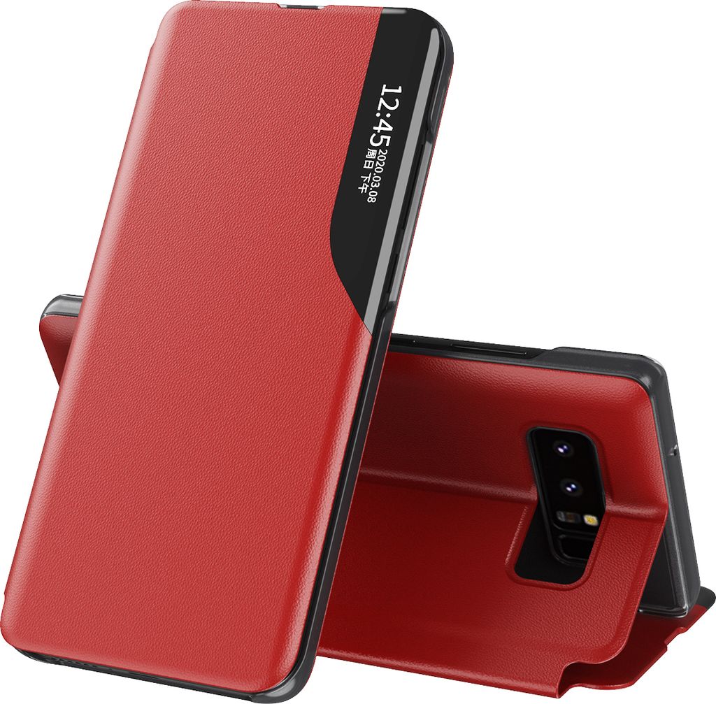 LaimTop Hülle für Galaxy Note 8, Smart View Fenster Flip Stand Cover Kunstleder Schutzhülle für Samsung Galaxy Note 8 Rot