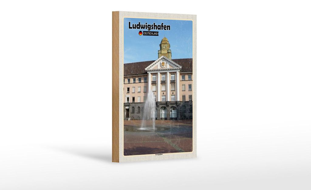 Holzschild Städte Ludwigshafen Europaplatz Brunnen 12x18 cm
