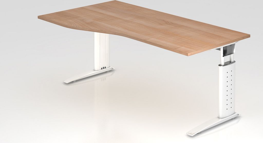 Schreibtisch Mauri | Nussbaum | Weißes Gestell | BxT 180x80/100cm | Arbeitshöhe 68-86cm | höhenjustierbar, 2cm Raster | C-Fuß-Gestell | Rechtec...