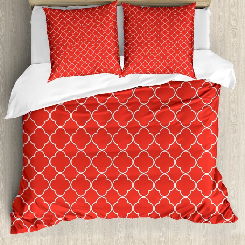 Set Copripiumino 200x200 Quatrefoil Bianco Vermiglio - ABAKUHAUS