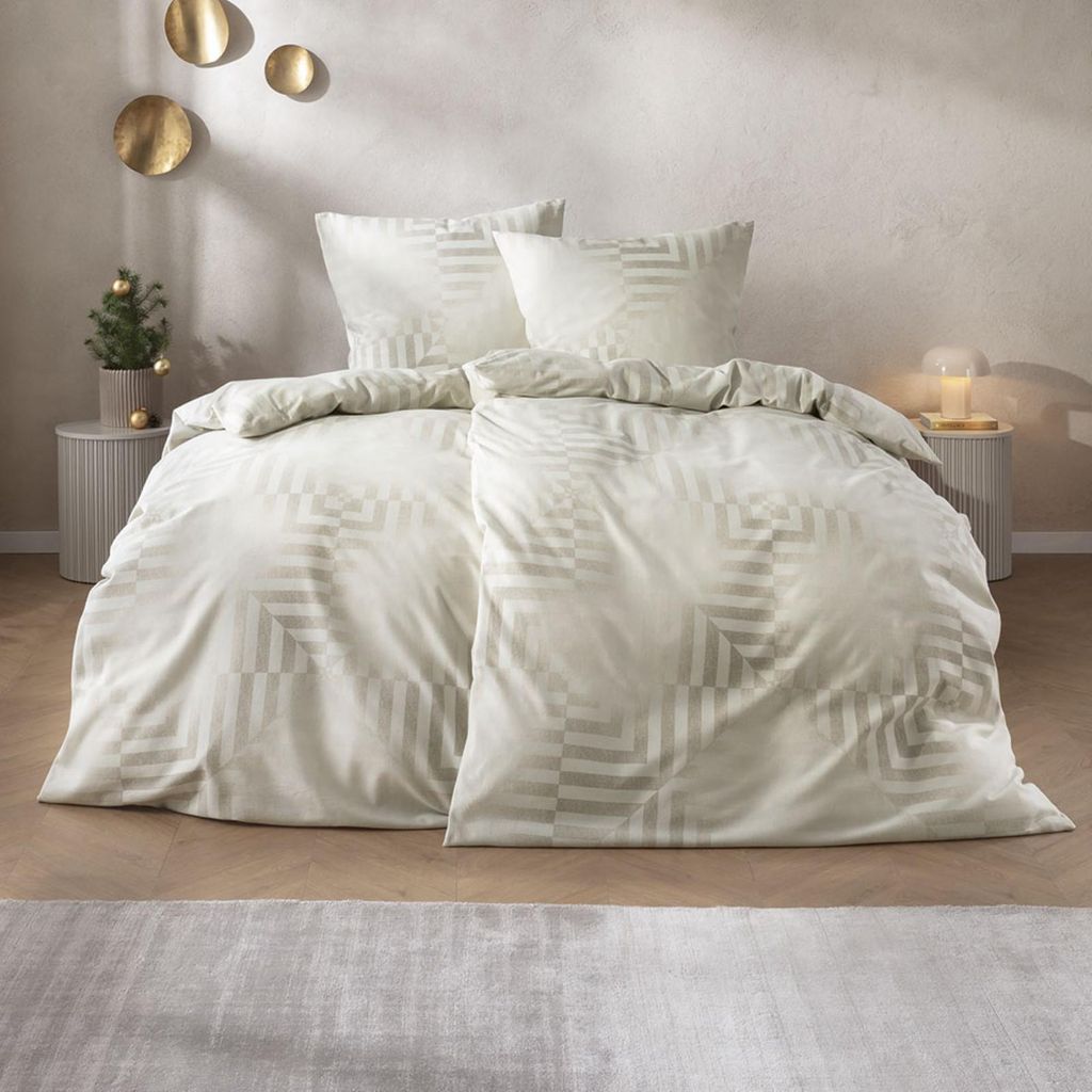 Estella Samt + Seide Flanell Bettwäsche 155x220 Brunico natur Streifen 5476-230