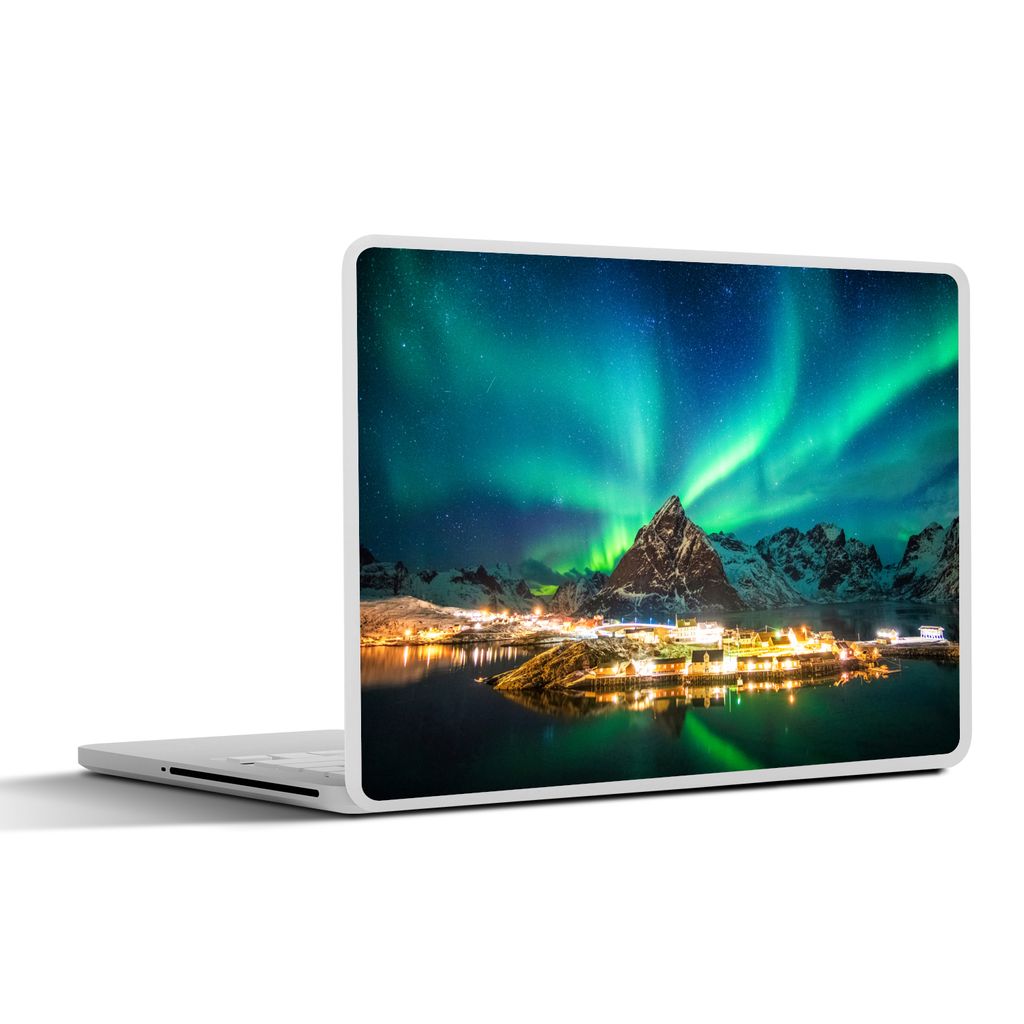 MuchoWow Laptop Aufkleber Sticker Cover Nordlicht - Lichter - Berg - Norwegen 30x21 cm - Sticker für Laptop - Selbstklebend
