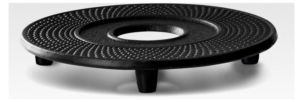 Runder Untersetzer aus schwarzem Gusseisen für Teekannen Ø ca. 13 cm