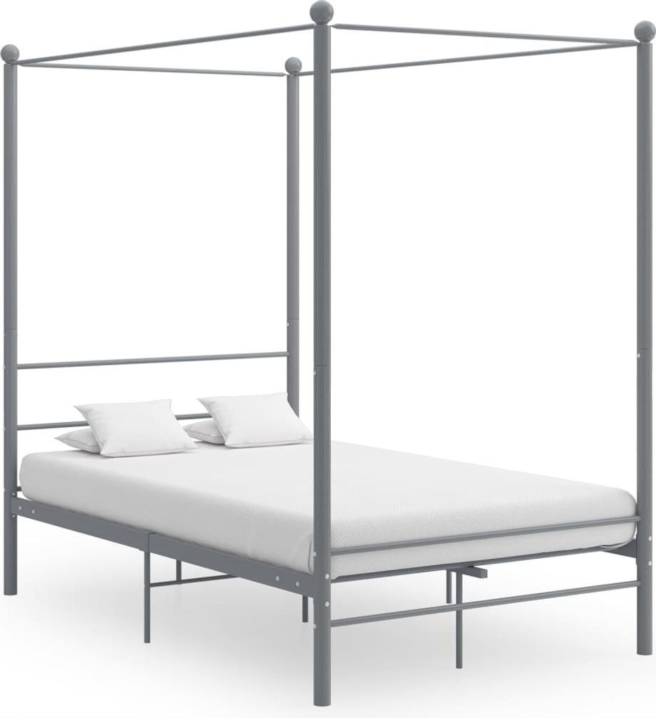 vidaXL Postel se stříškou Grey Metal 140x200 cm Obrázek produktu 