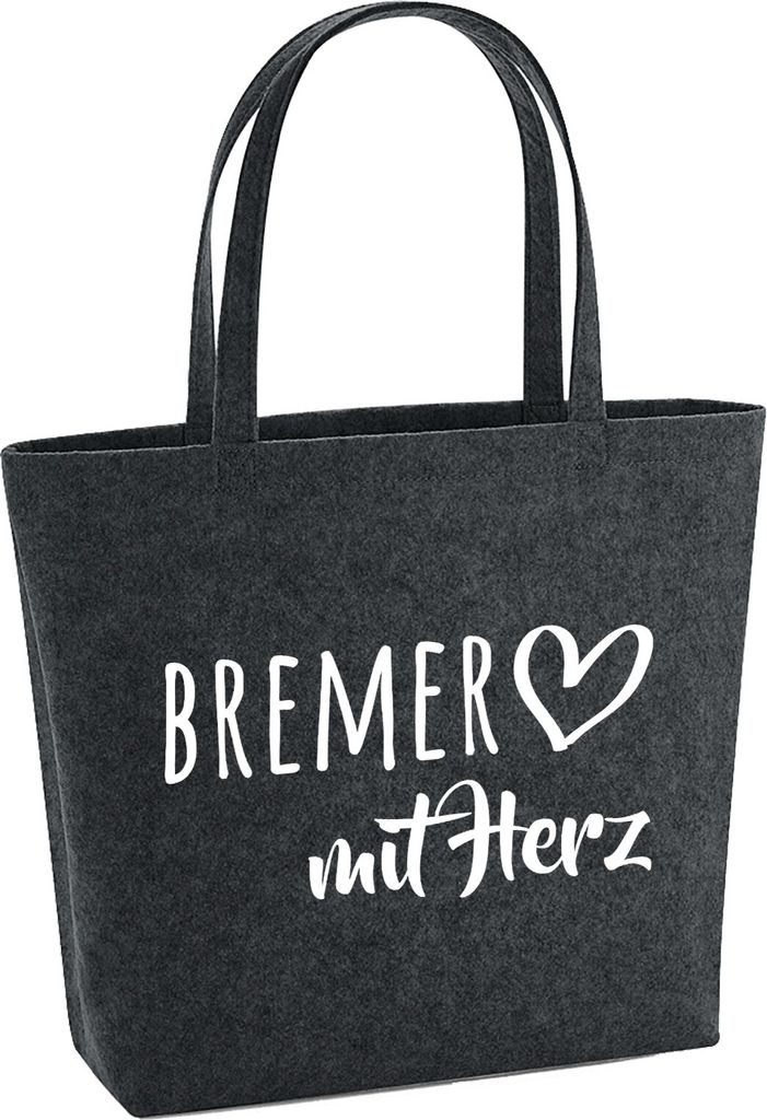 Huuraa Filzshopper Bremer mit Herz 22 Liter Charcoal Melange Filztasche Geschenkidee