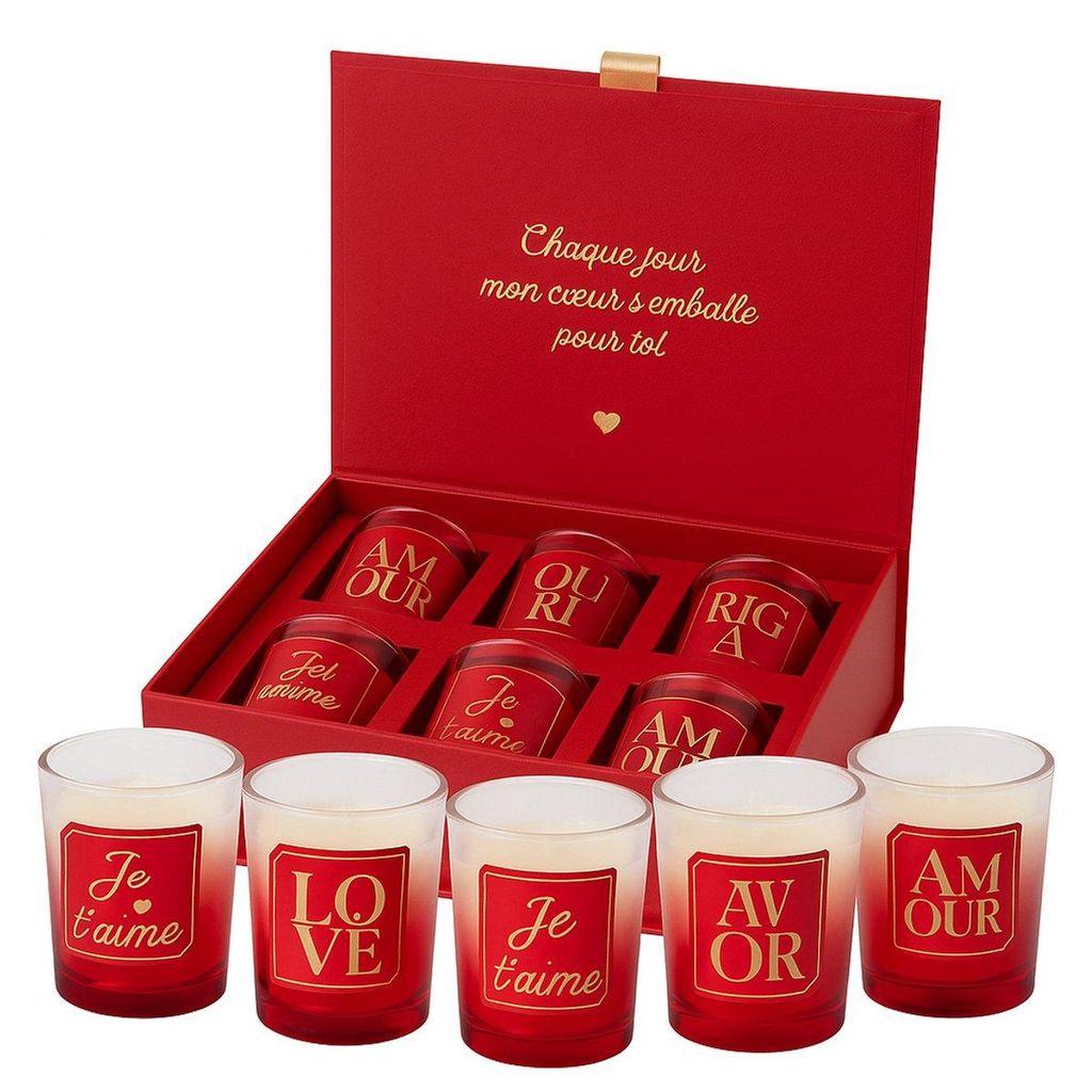 s Duftkerzen-Geschenkset – 6x rote Kerze in Geschenkbox – Romantisches Geschenk für Frauen oder Paare – Liebe/Valentinstag/Geburtstag – Rot