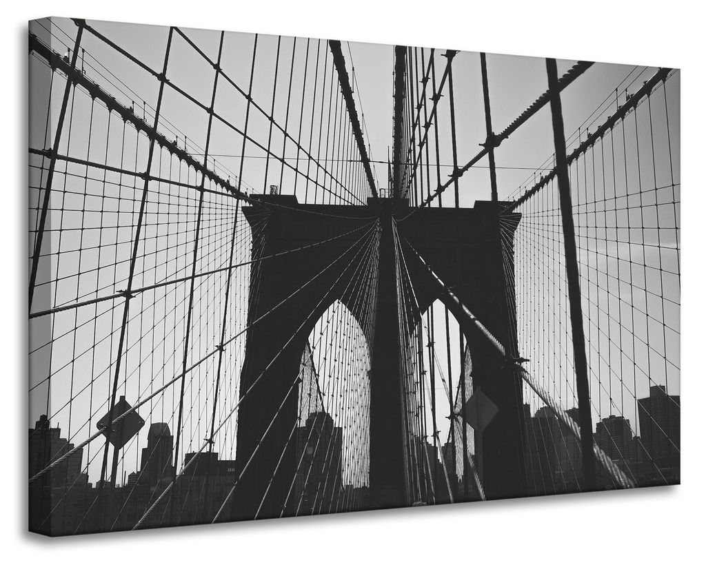 Leinwanddruck Architektur Brooklyn Bridge 90x60 Schwarzweiß USA