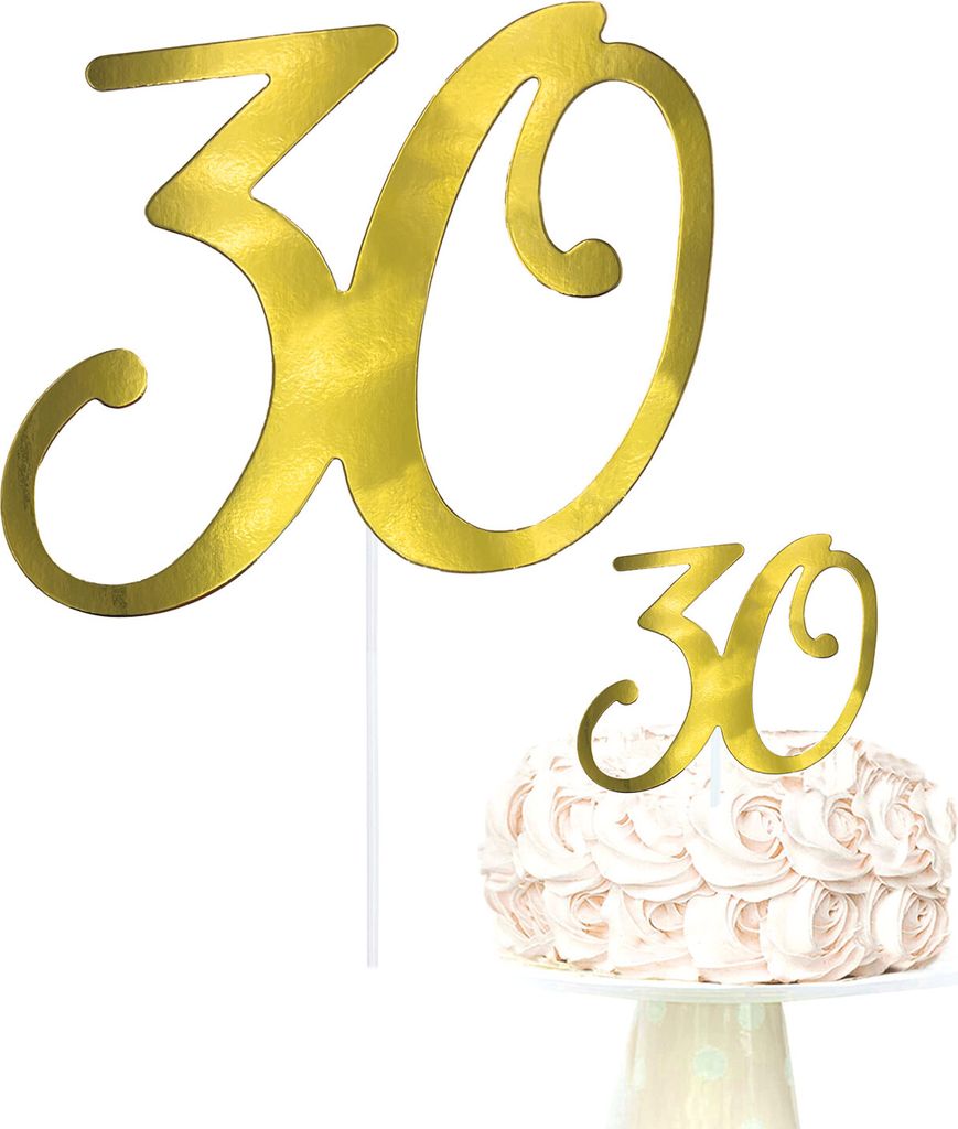 Oblique Unique Torten Topper Kuchen Muffin Aufsatz Zahl 30 für 30. Geburtstag Jubliäum Deko Cupcake Dekoration - gold