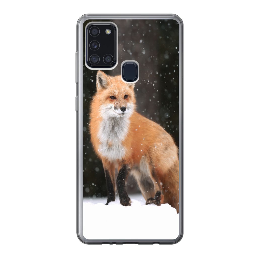MuchoWow Handyhülle Schutzhülle Hülle für Samsung Galaxy A21s Fuchs - Schnee - Winter Silikon Softcase Handy Hülle - Hartschale