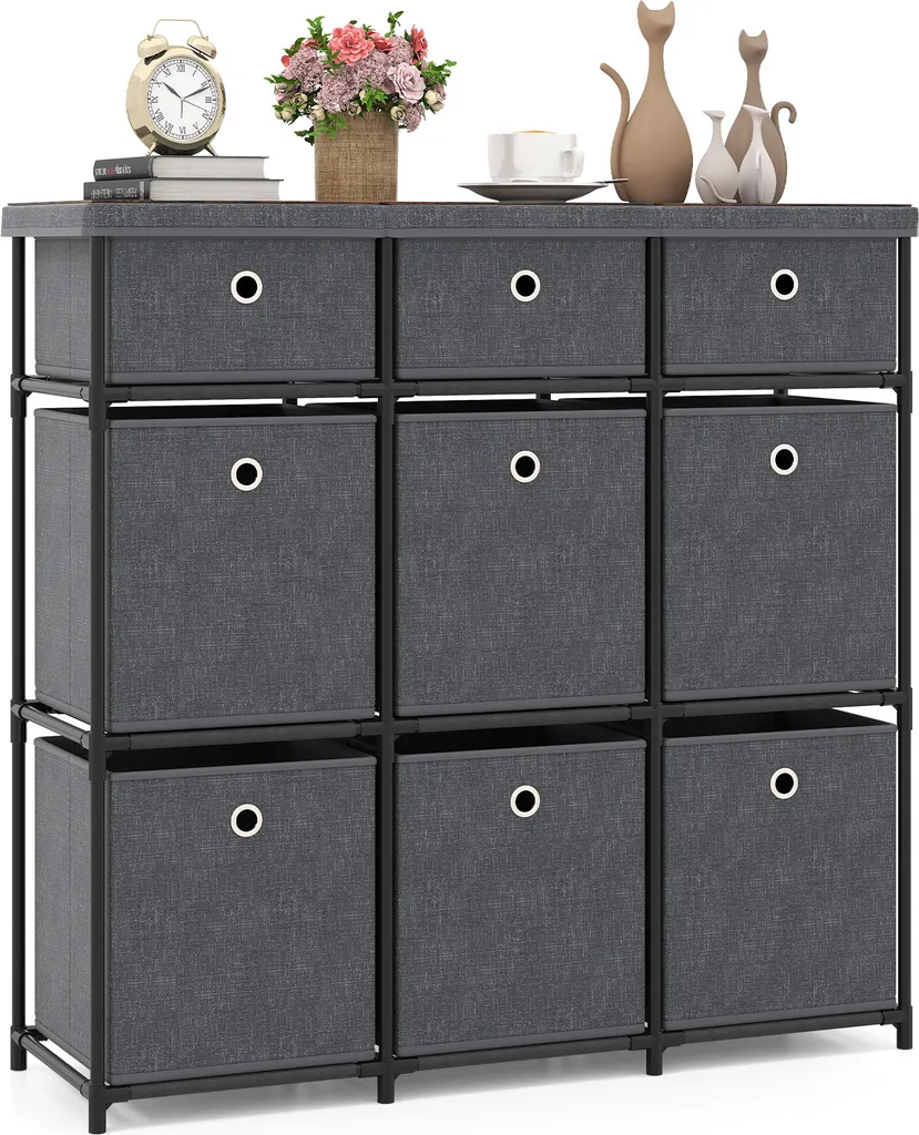 Meuble de Rangement 9 Tiroirs Amovibles pour Chambre et Salon Gris