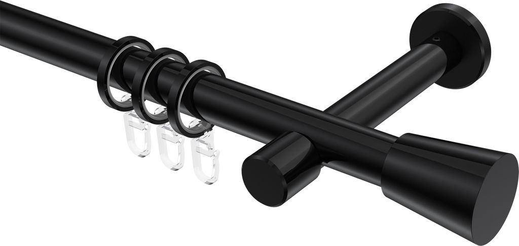 Interdeco Gardinenstange / Vorhangstange Schwarz, Typ Prestige Sitra (Konus), 20 mm Ø 1-läufig, 200 cm