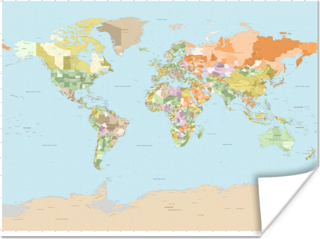 MuchoWow Poster Welt - Karte - Orange - Grün 120x90 cm - Wandbild