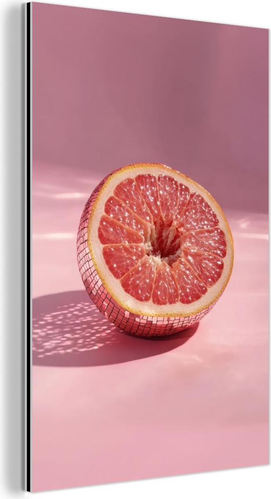 MuchoWow Wanddekoration Metall Metallbild Wandkunst 40x60 cm Grapefruit - Rosa - Disco - Glänzend MuchoWow Aluminium Gemälde - Wanddekoration aus...