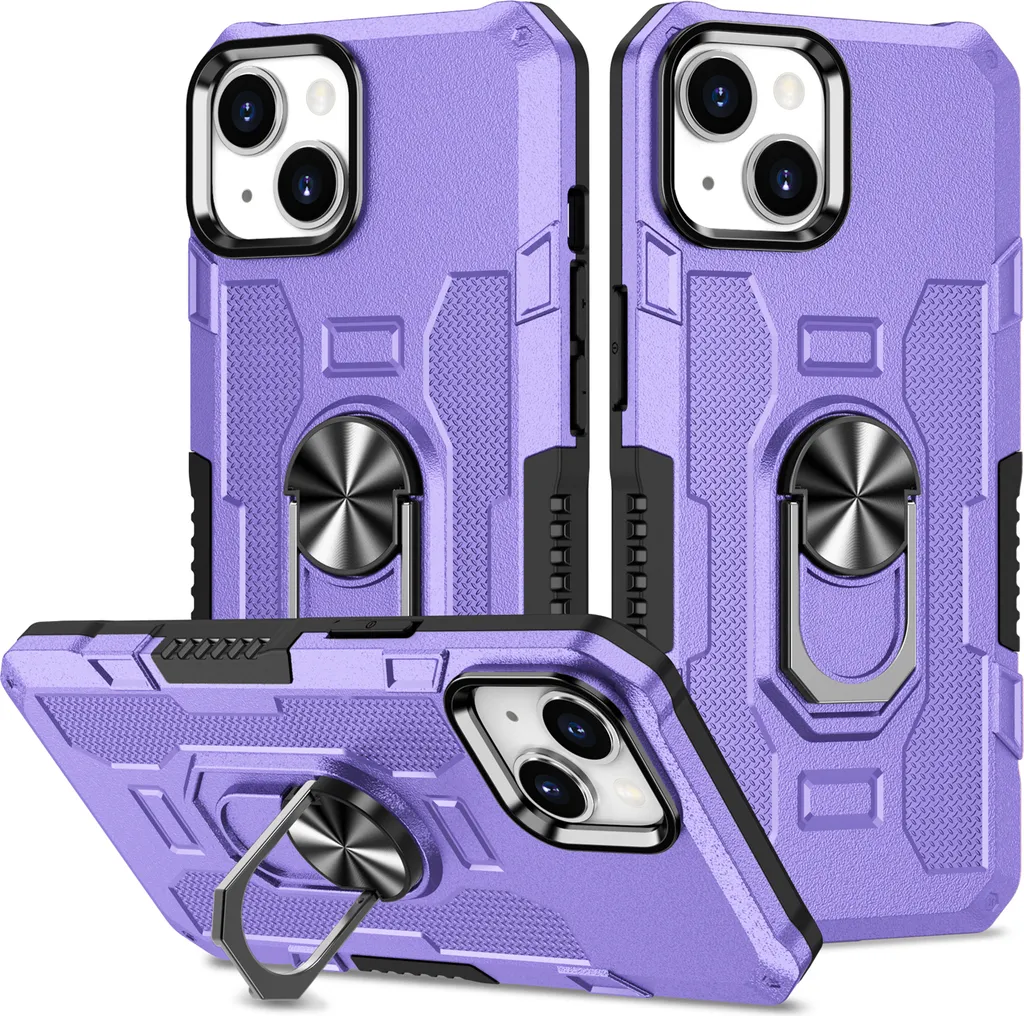 Custodia iPhone 15 Armor Viola: Protezione Militare con Anello Supporto