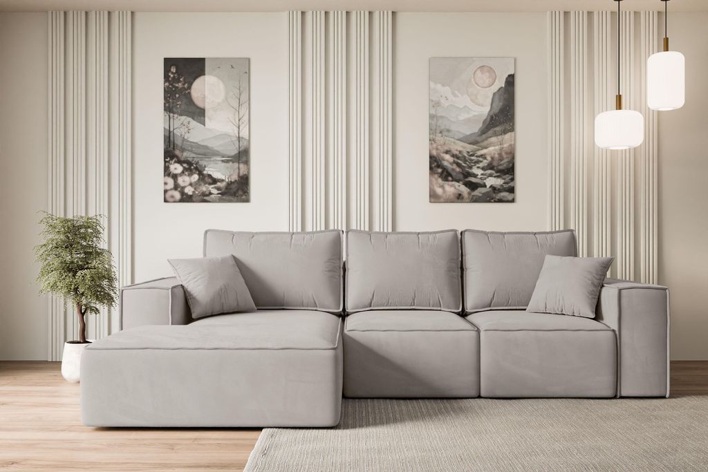 ALTDECOR Ecksofa mit Schlaffunktion und Bettkasten SERRA-L-S - 266x161x87 cm Hellbraun - Corner Sofa Bett Eckcouch Couch L-Form Schlafcouch Auszieh...