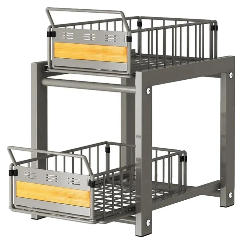 Rangement coulissant pour placard de cuisine noir métal gain de place