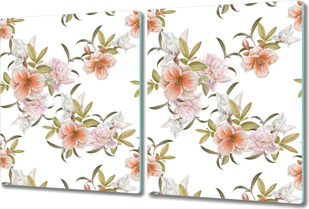Glas Schneidebrett Herdabdeckplatten Schneideplatten - 2x 40x52 cm - Frühling Blumen
