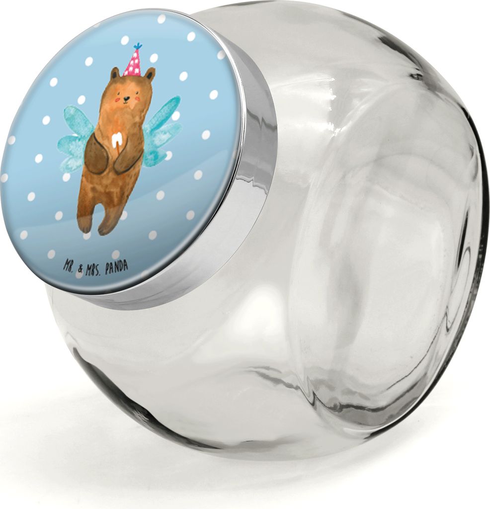 Mr. & Mrs. Panda Teedose Bär Zahnfee L 870ml - Blau Pastell - Geschenk, Vorratsglas, Teddy, Bonboniere, Kaffeedose, Vorratsbehälter, Erster Zahn,...