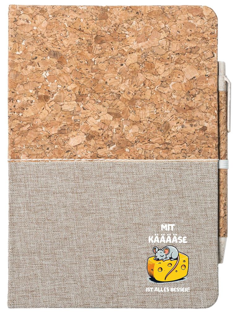 Huuraa Notizbuch A5 Mit Käse ist alles besser Maus 80 Blatt inkl. Kugelschreiber Tagebuch Geschenkidee