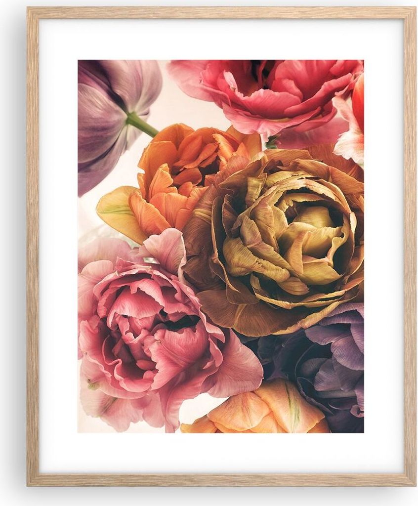 Gerahmtes Poster - Rahmen in heller Eiche - Blumenstrauß Blumen Braut - 40x50 cm - Wand Bild - Wanddeko - Wandbilder - Kunstposter - Wandposter - ...