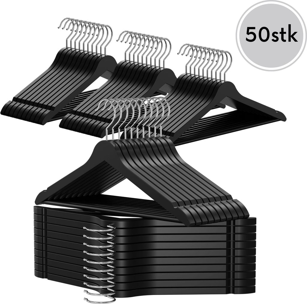 OGIVO Kleiderbügel Holz, 50 stück Holzbügel Garderobenbügel Schwarz