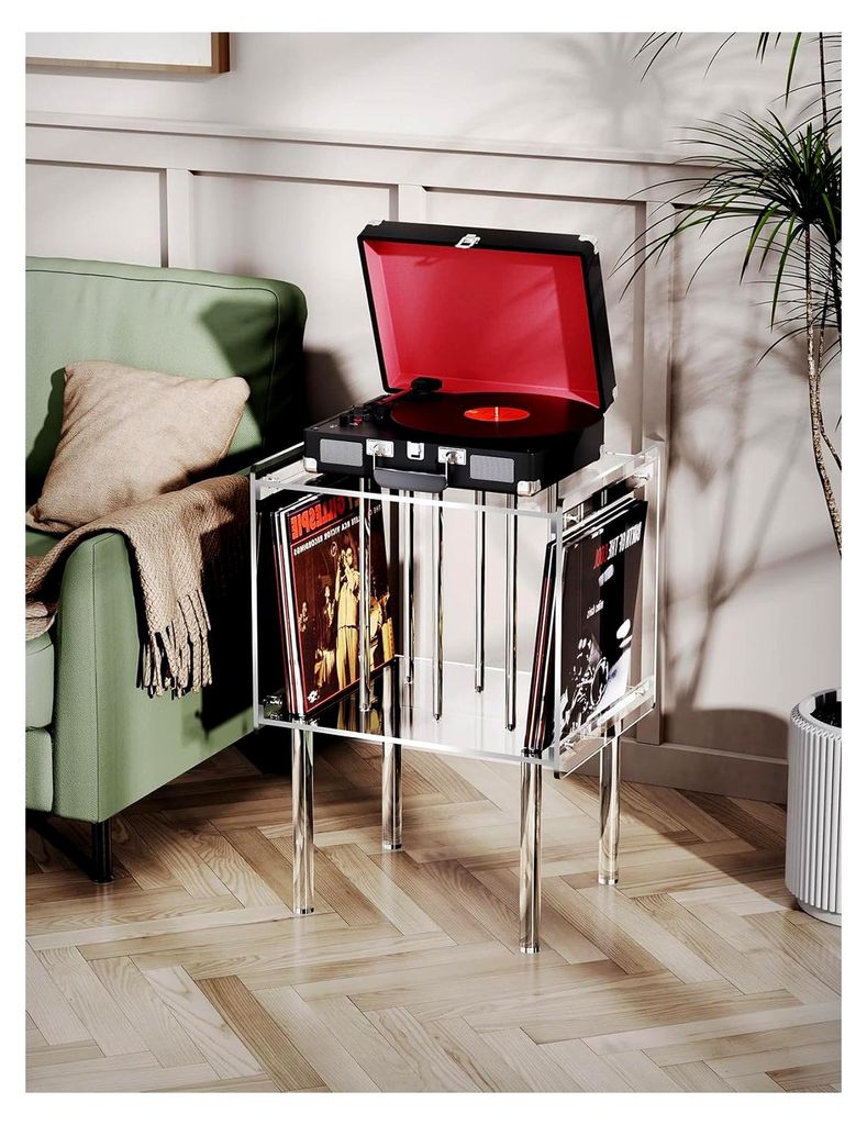 Acryl Plattenspieler Regal, Transparenter Plattenspieler Tisch, Schallplatten Aufbewahrung Tisch, 46 x 37 x 66 cm