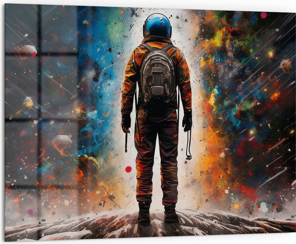 DEQORI Küchenrückwand Glas 80x60 cm 'Weltraumodyssee' Spritzschutz Bad Rückwand Küche