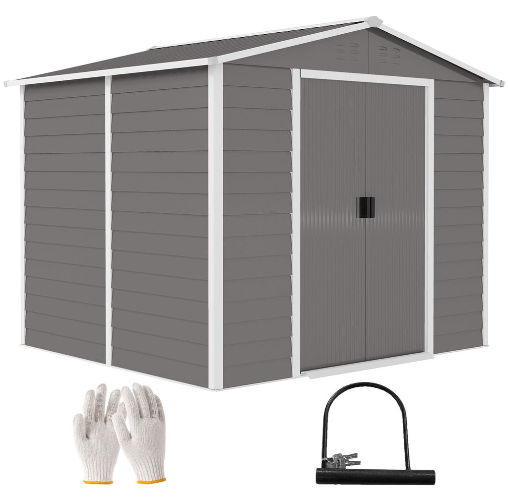 Geräteschuppen aus Metall, wetterfest & rostfrei, abschließbar, 2,40 x 2,06 x 1,98 m, Hellgrau, 240,0x206,0x198,0 cm, mit Rollen, gartenhaus, ger...