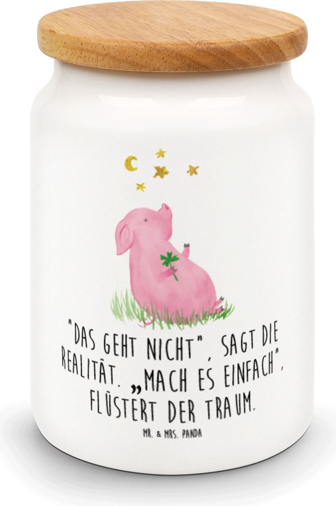 Mr. & Mrs. Panda behälter Schwein Glück - Weiß - Geschenk, Lustige Sprüche, Glücksbringer, Kaffeedose, Dose, Sterne, gebäckdose, Vorratsdose,...