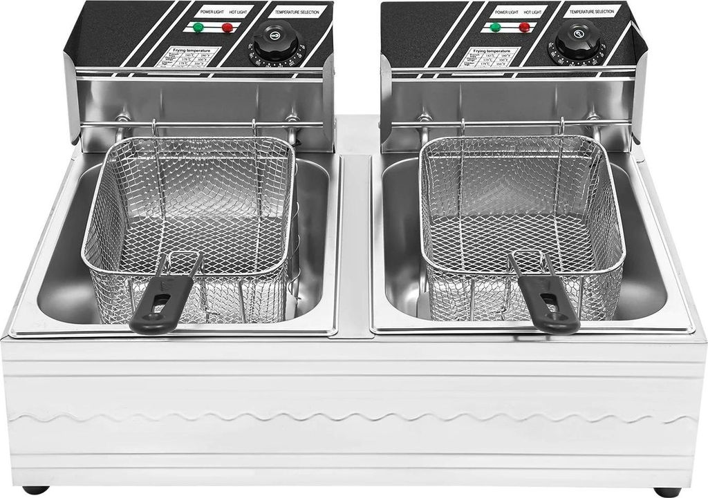 Elektrische Doppelfritteuse - EF-82 - Kapazität 2x6 L - Leistung 2x2,5 kW - Thermostat 60–200 °C - EU-Stecker 220 V 50 Hz - IPX3 - Edelstahl 41...