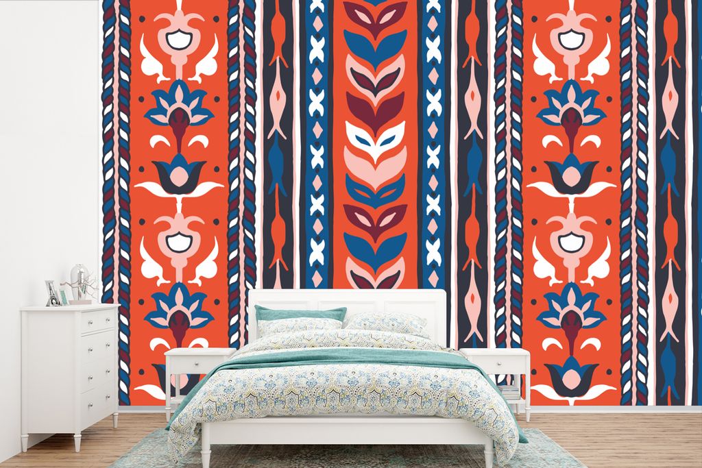 MuchoWow Fototapete für Wohnzimmer oder Schlafzimmer Wandtapete Vinyl Motivtapete Design - Blumen - Pflanzen - Rot - Minimalismus - 390x260 cm -...