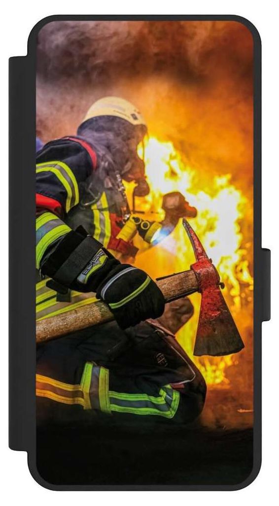 NIVOCASE Klapphülle für Samsung Galaxy S25 Edge Handyhülle aus Kunst Leder NIVOflip schwarz Feuer Feuerwehr Lebensretter