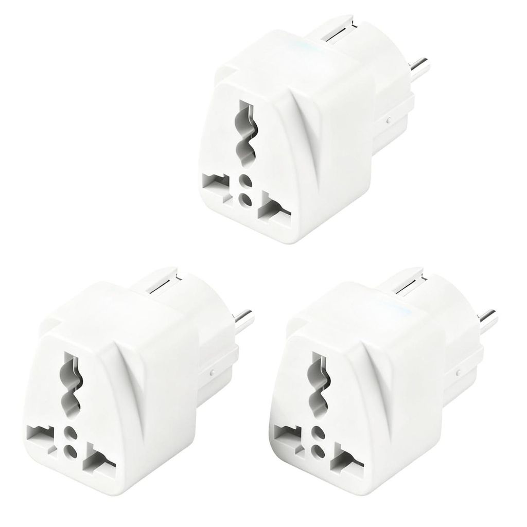 3er Pack Universal Reiseadapter Welt auf EU (Schuko), 10A/250V 500W Steckdosenadapter für USA, UK, Thailand, Schweiz, China, Italien nach Deutschland