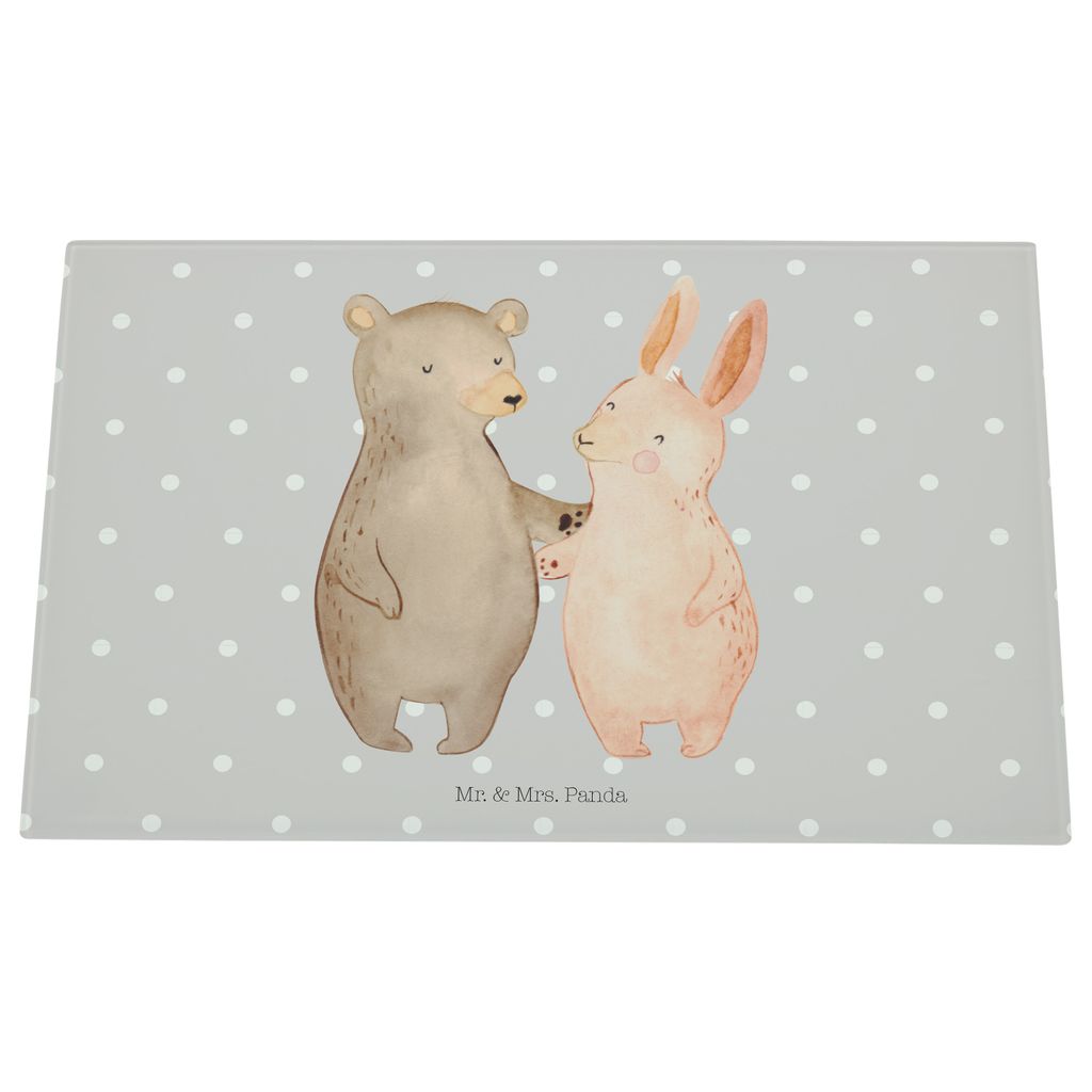 Mr. & Mrs. Panda Schneidplatte Glas Bär und Hase Umarmen - Grau Pastell - Geschenk, Schneideplatte, Schneidebrett Aus, Schneidbrett, Küchenbrett,...