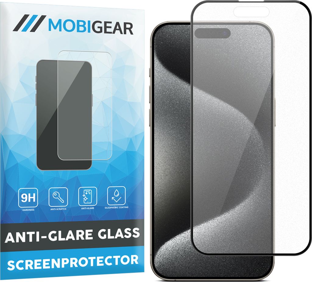 Mobigear Premium iPhone 15 Pro Panzerglas Gehärtetes Glas Displayschutz Anti-Glare - Hüllenfreundlich - Schwarz