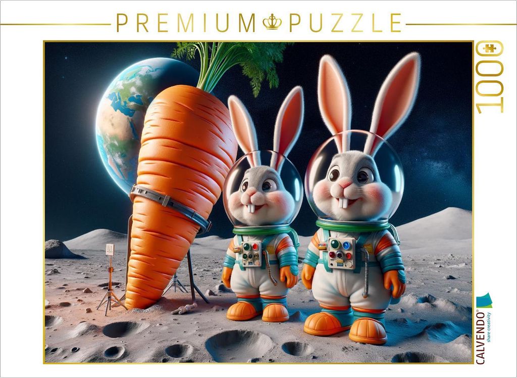 CALVENDO Puzzle Kaninchenabenteuer auf dem Mond | 1000 Teile Lege-Größe 64x48cm Foto-Puzzle für glückliche Stunden