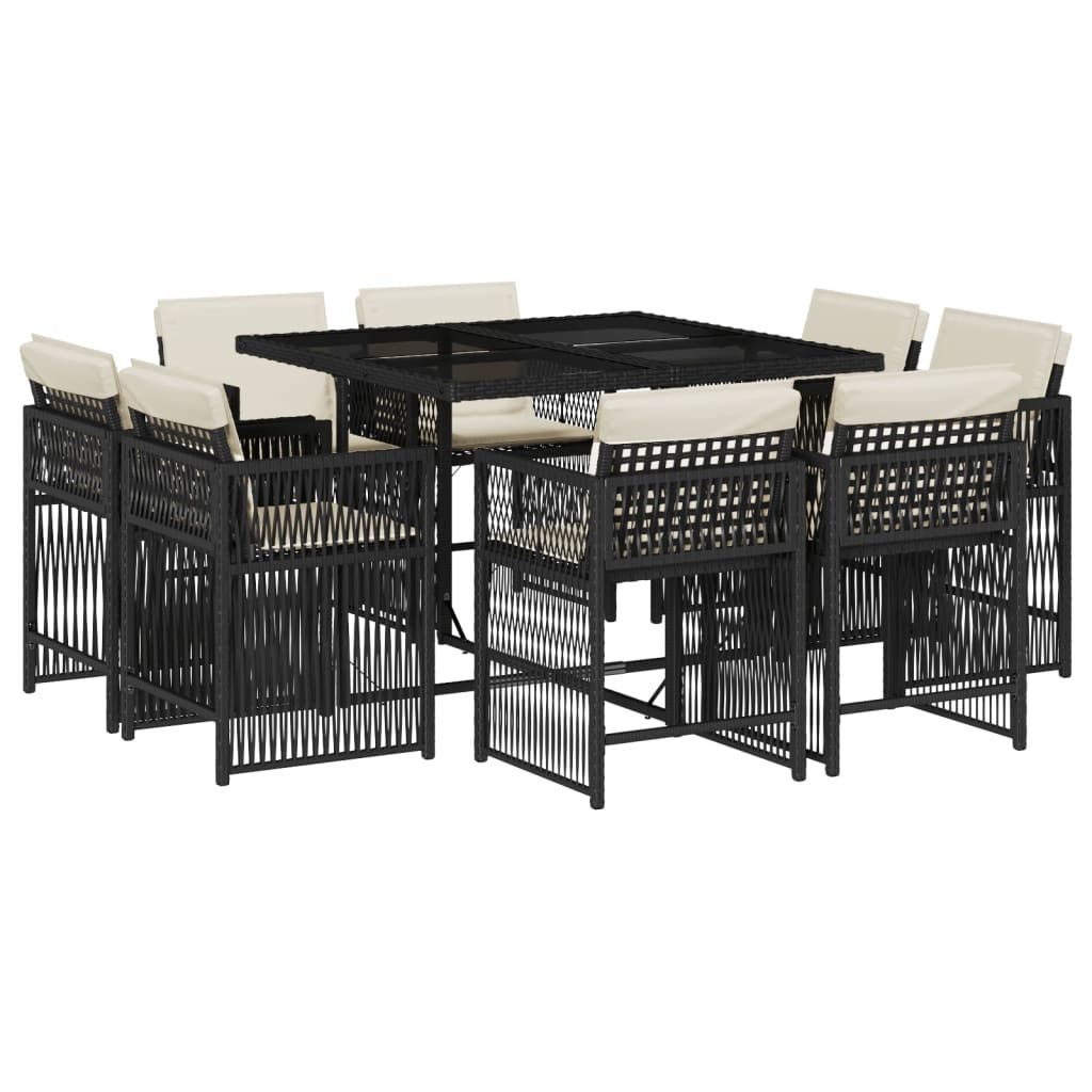 9-tlg. Garten-Essgruppe mit Kissen Schwarz Poly Rattan Produktbild 