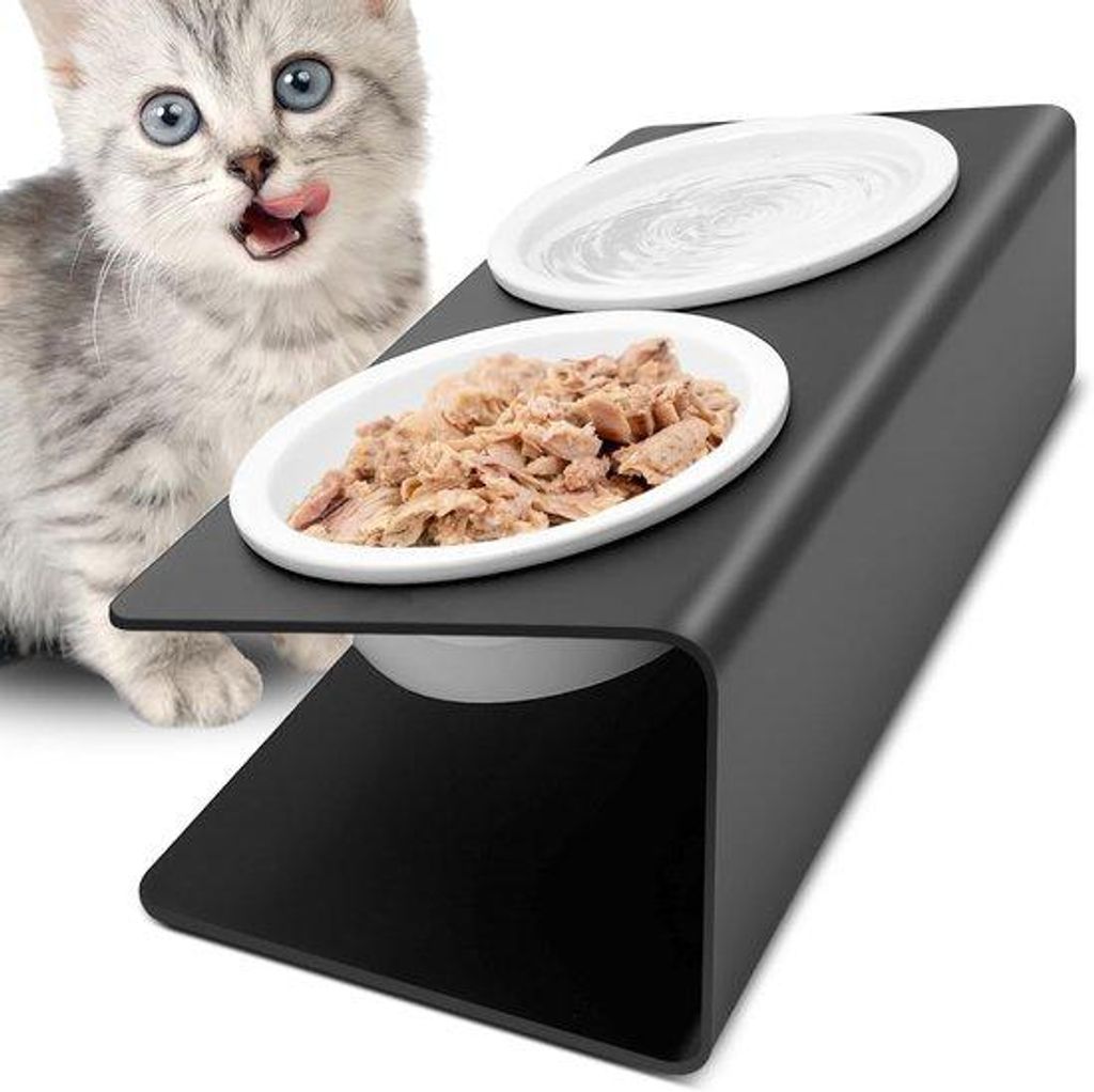 Kattenvoerbakken Set Für Hunde & Katzen - 2 Stück Hochfeste Futter- & Trinkbehälter - 15°-Winkel - Dauerhaft - Für Hunde & Katzen