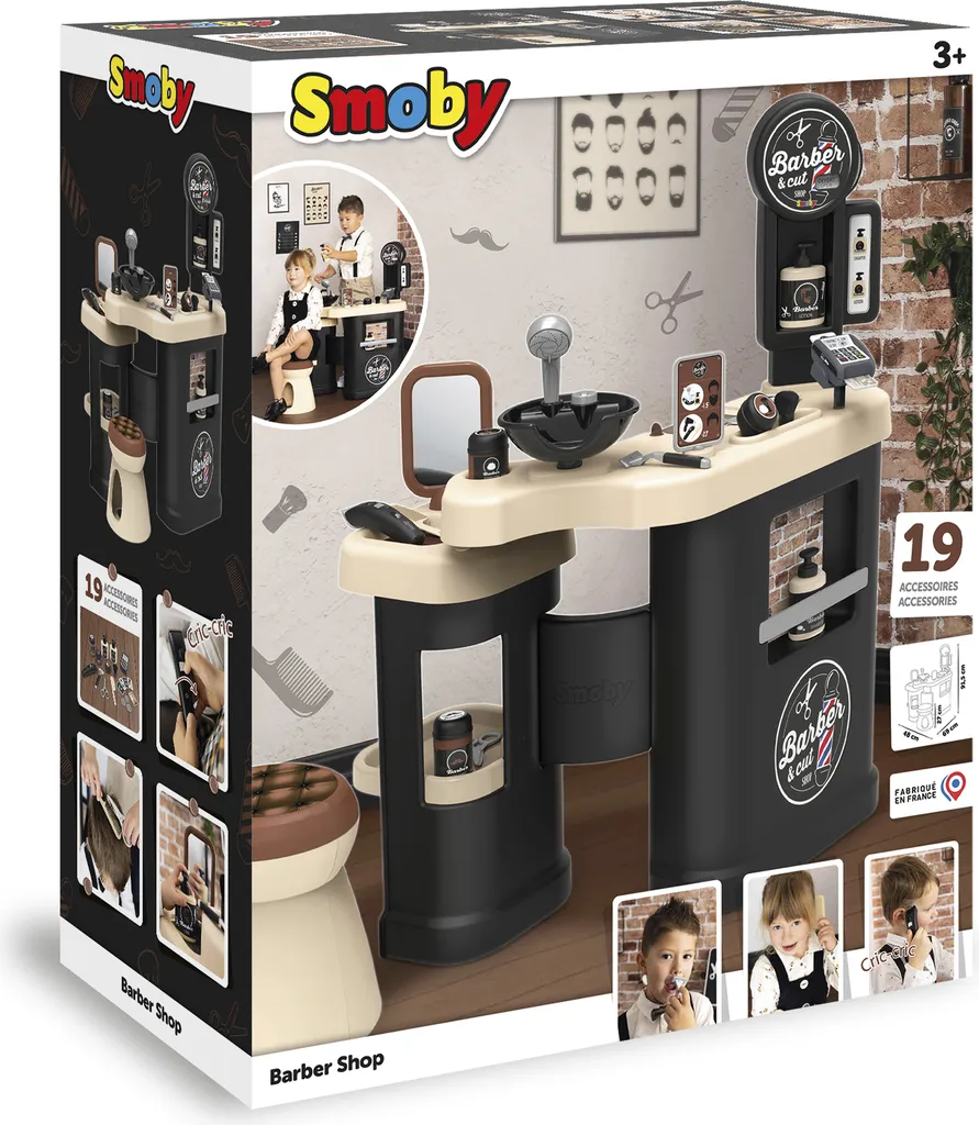 Espace Barber Shop Smoby avec 19 Accessoires et Tondeuse Mécanique