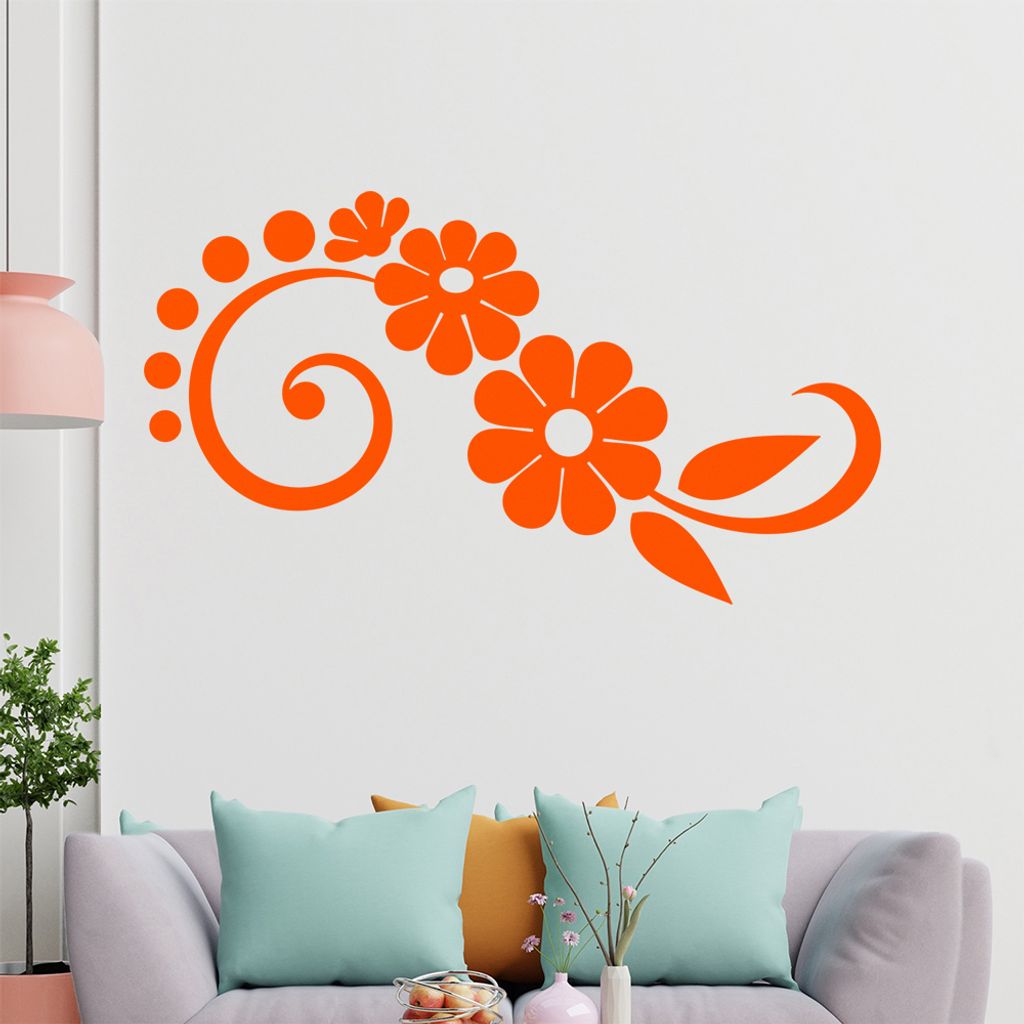 Blume - Linien Punkte Wandtattoo in 6 Größen - Wandaufkleber Wall Sticker - Dekoration, Küche, Wohnzimmer, Schlafzimmer, Badezimmer