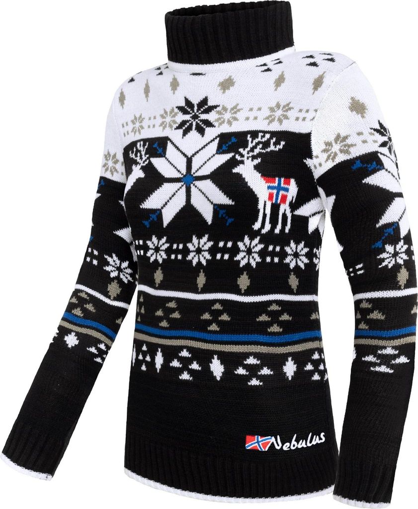 Nebulus Norweger Strickpullover STAG Damen, lässiger Pullover , vielseitig , P6175 - Damen, schwarz-weiß, XL/42