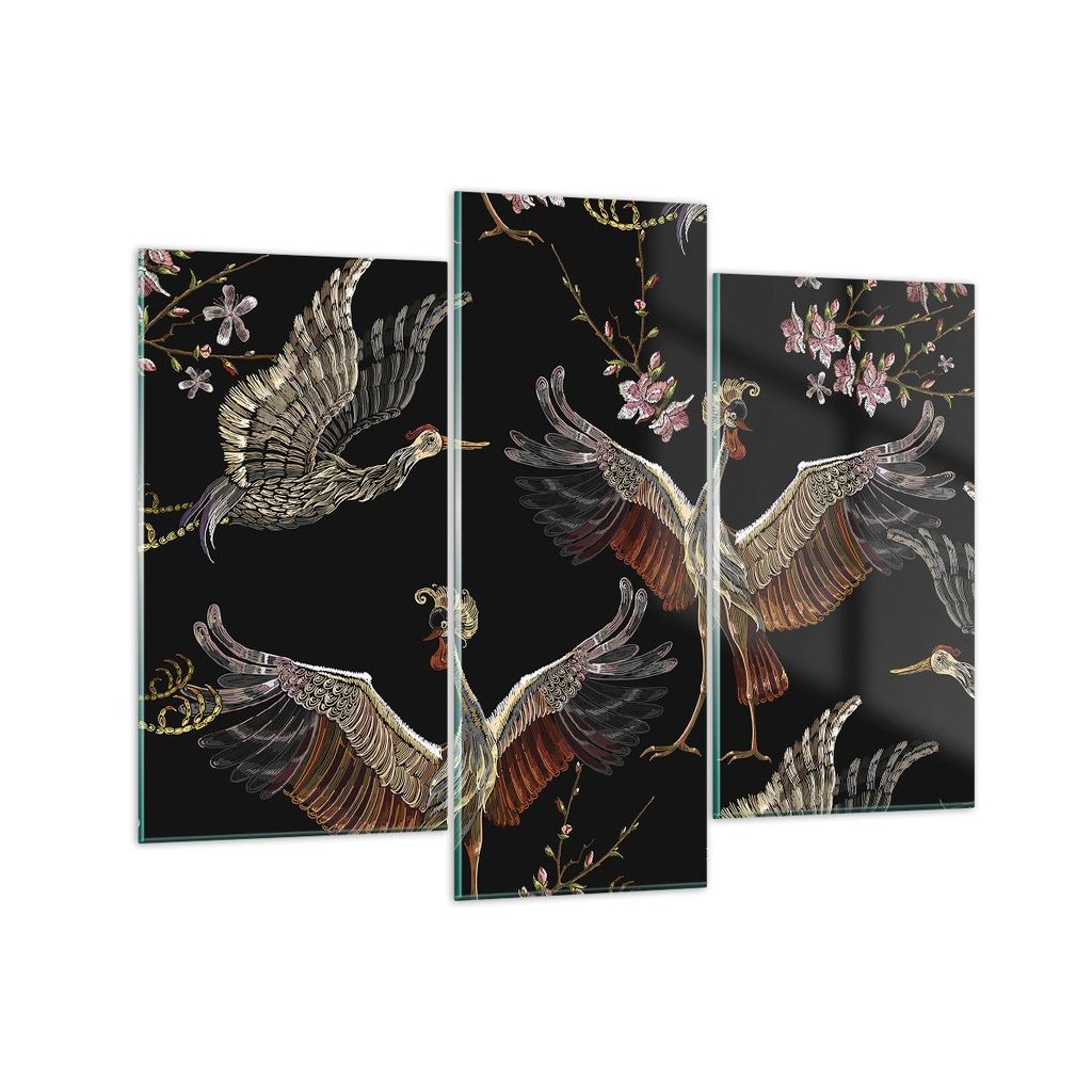 Bilder auf glas - 3 Teile - Asiatisch Vögel Verziert - 130x100cm - Glasbilder - Wandbilder - Bilder - zum Aufhängen bereit - Wanddekoration aus G...