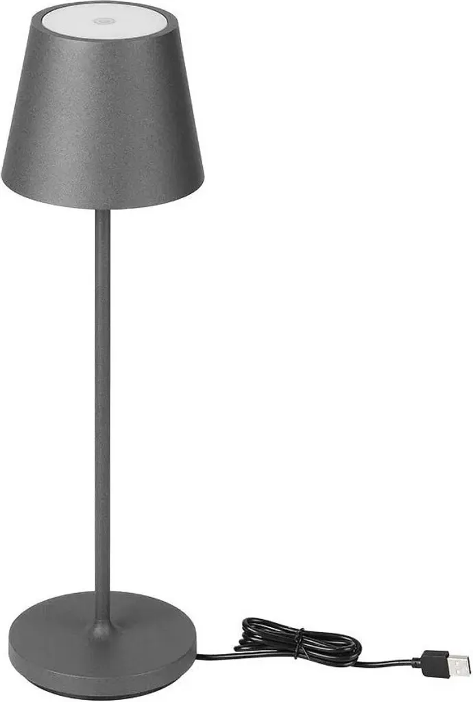 Lampe de table LED portable grise idéale pour bureau et chevet sans fil