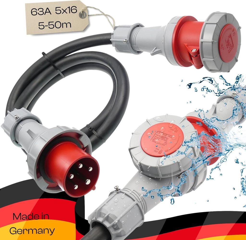 CEE Verlängerungskabel wasserdicht H07RN-F 5G16 5x16 63A PCE IP67 5-50m, Größe:5G16/ 25m