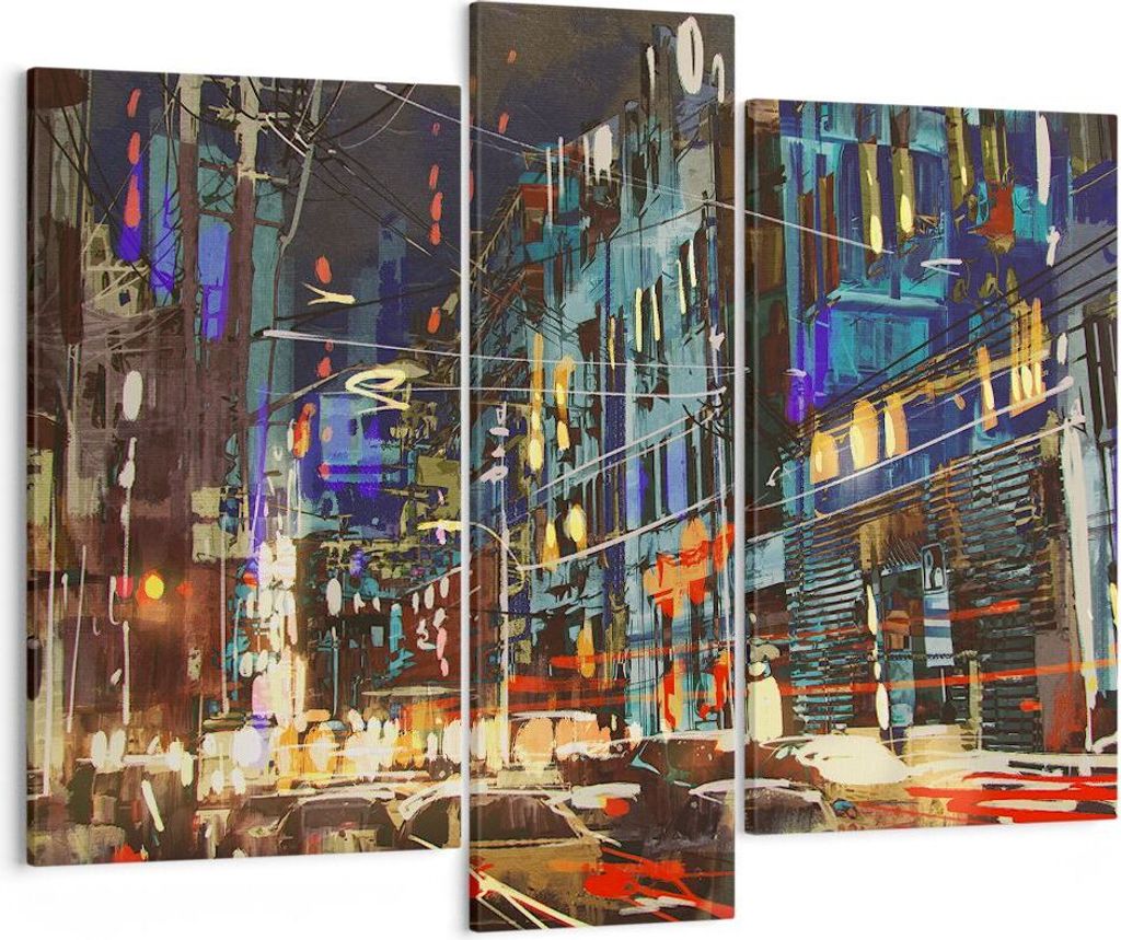 Bild auf Leinwand - Leinwandbild - Stadt Nacht Straße - 95x80cm - Wand Bild - Wanddeko - Wandbilder - Leinwanddruck - Bilder - Kunstdruck - Wandde...