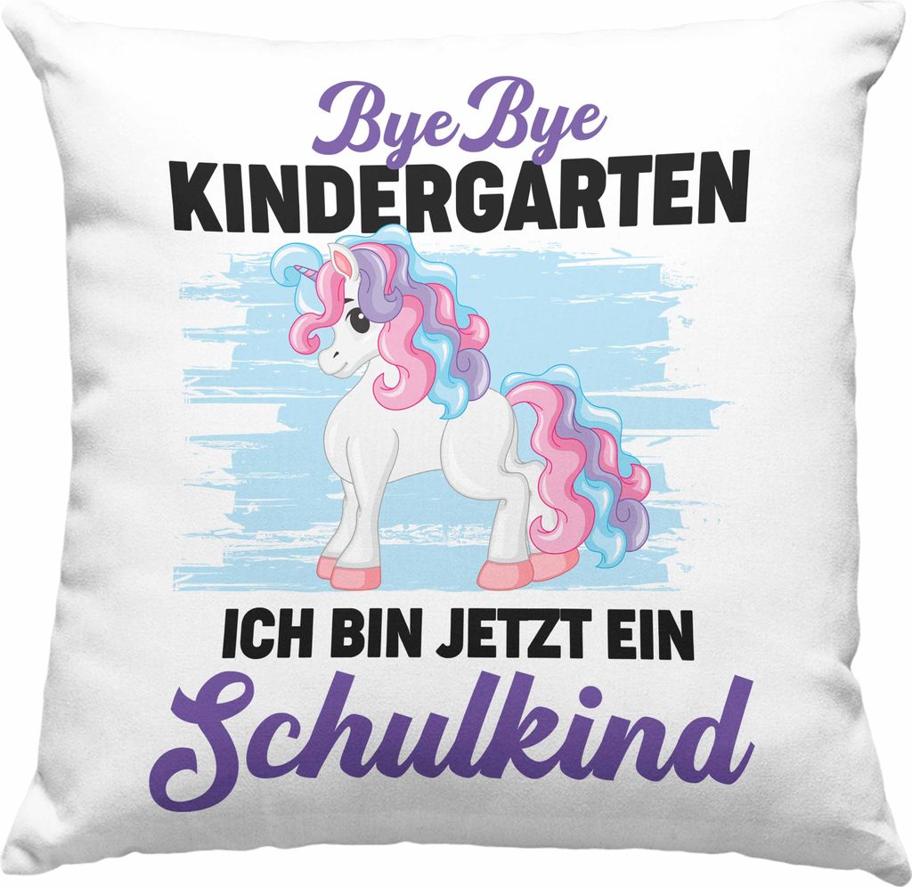 Trendation - Bye Bye Kindergarten Einschulung Mädchen Geschenk Deko-Kissen mit Füllung 40x40 Schulstart 1. Schultag Schuleinführung Schulanfang ...