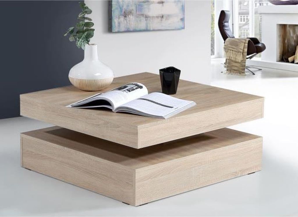 Couchtisch, Drehplatte, Quadratisch, Eiche, 78 x 78 x 36 cm