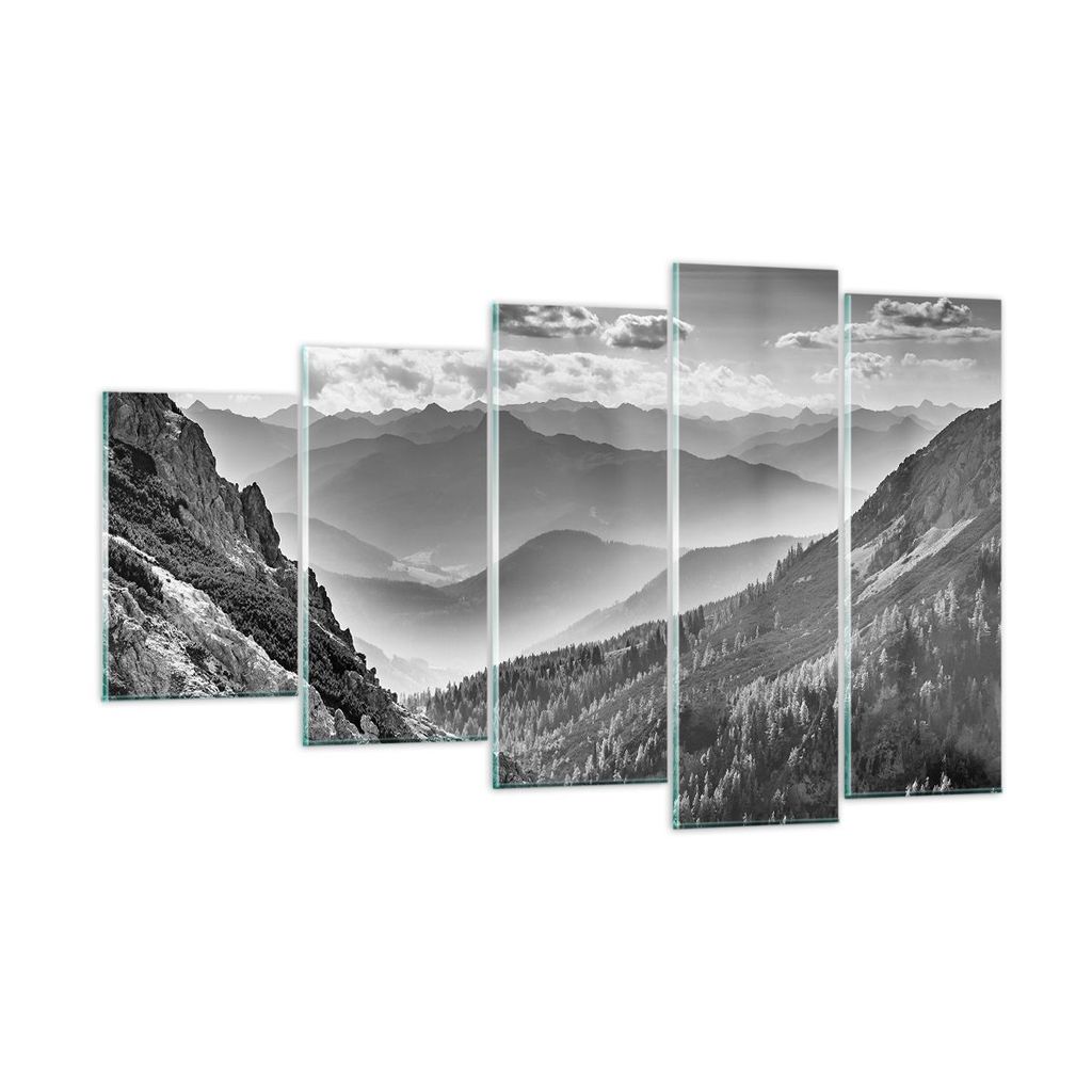 Bilder auf glas - 5 Teile - Schwarzweiß Landschaft Berge - 100x60cm - Glasbilder - Wandbilder - Bilder - Wanddekoration aus Glas - Glas Bilder - W...