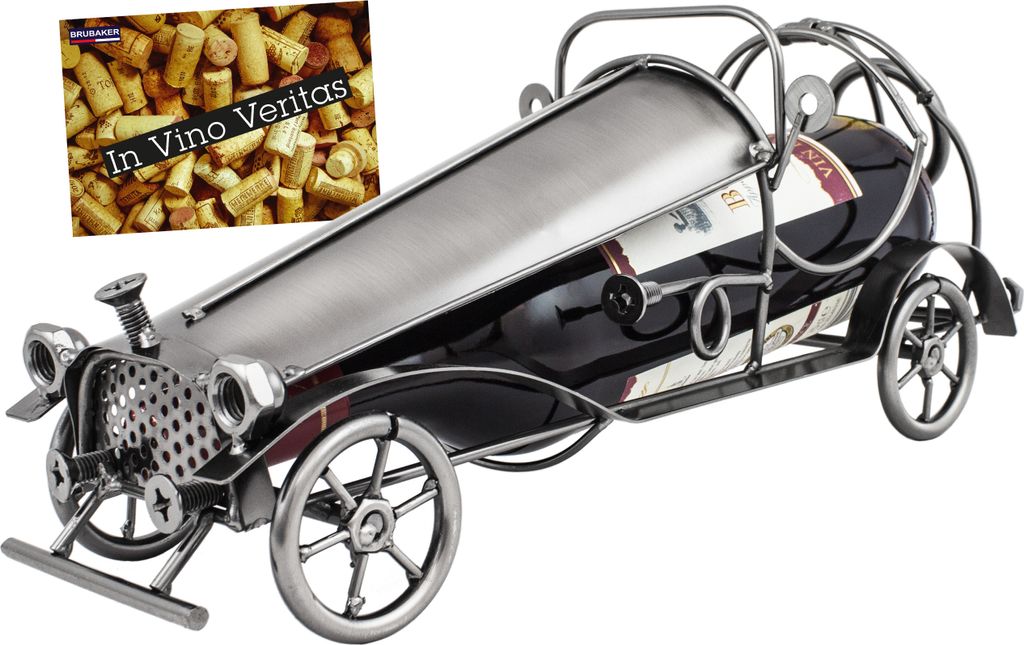BRUBAKER Weinflaschenhalter Vintage Auto Oldtimer Flaschenständer Deko-Objekt Skulptur mit Grußkarte für Weingeschenk