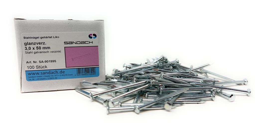 SD ProfiLine Stahlnägel gehärtet Liko, glanzverz. 3,0 x 50 mm, 100 Stück